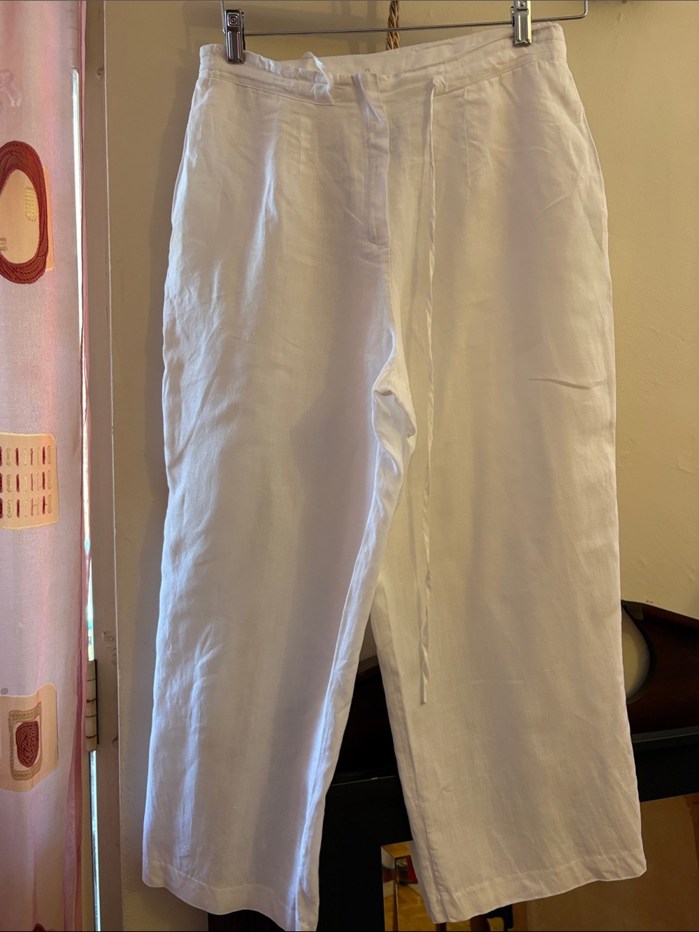 Classic White Linen Drawstring Chinos for Women